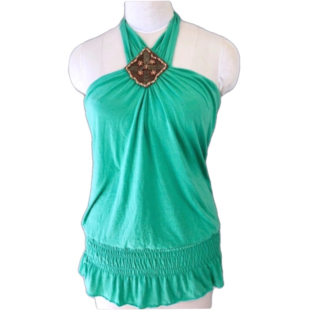 Green Halter Top Cinched Waist